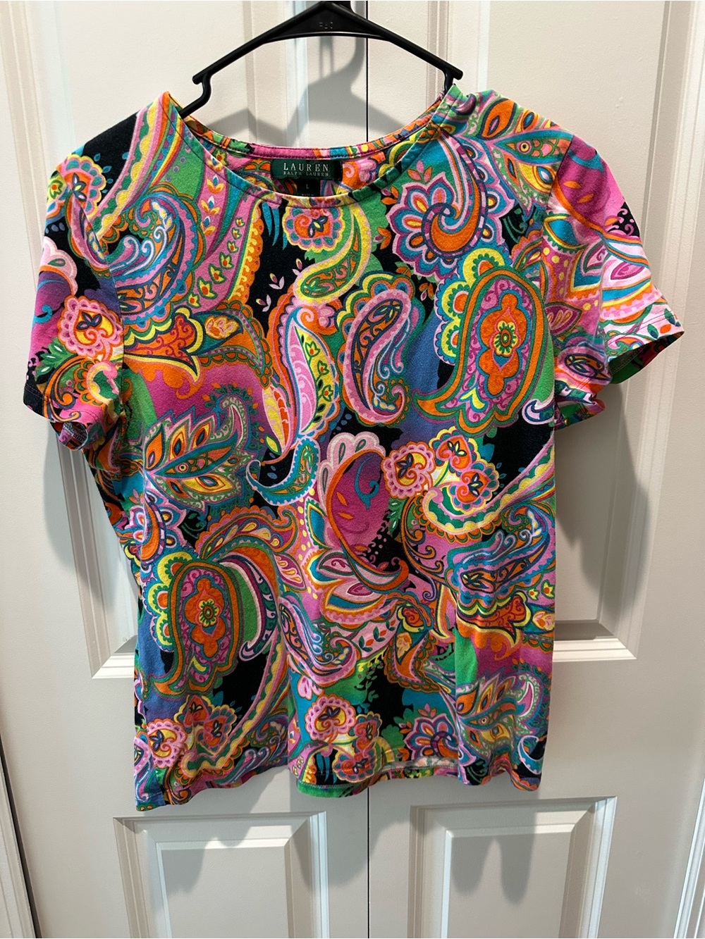 Ralph Lauren Multicolor Paisley Short Sleeve Top 100% Cotton Size L